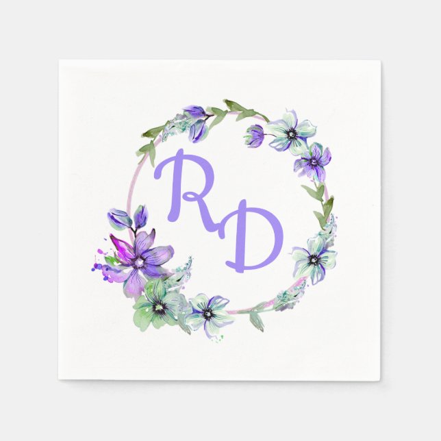 Guardanapo De Papel Casamento bonito Floral Wreath Monogrammed (Frente)