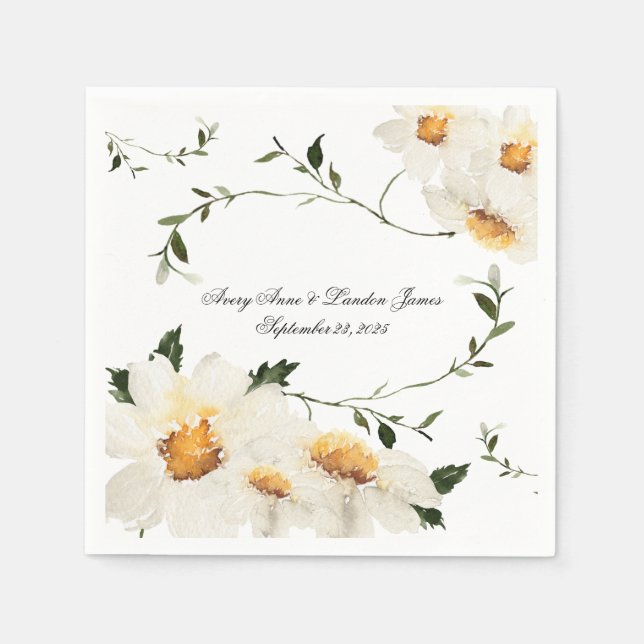 Guardanapo De Papel Casamento Bonito Personalizado de Daisy Greenery B (Frente)