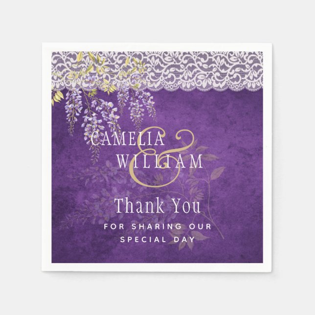 Guardanapo De Papel Casamento bonito Roxo Roxo WISTERIA Lace (Frente)