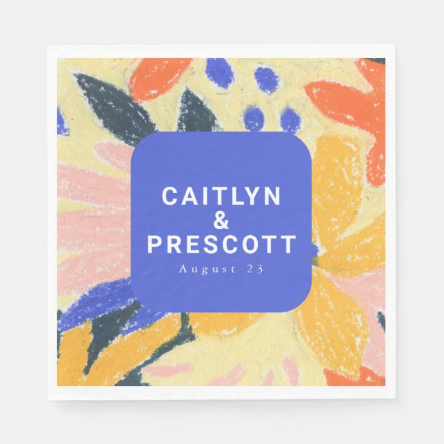 Guardanapo De Papel Casamento Botânico Abstrato de Artsy Azul Moderno (Frente)