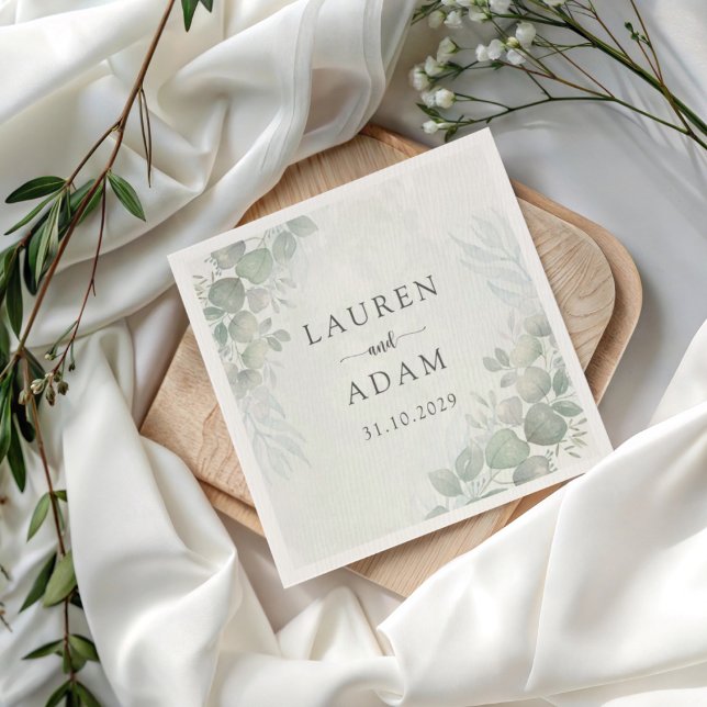 Guardanapo De Papel Casamento Botânico Boho Verde Eucalipto (Criador carregado)