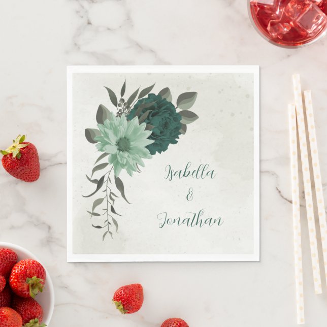 Guardanapo De Papel casamento botânico com flores verdes esmeraldas (Insitu)