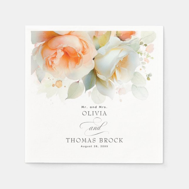 Guardanapo De Papel Casamento Botânico das Flores de Rosa Suave Elegan (Frente)