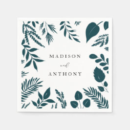 Guardanapo De Papel Casamento Botânico de Azul-Teal Elegante