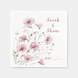 Guardanapo De Papel Casamento Botânico de Flor Silvestre Rosa Elegante