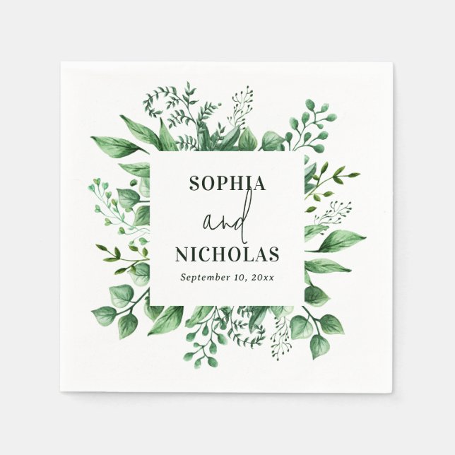 Guardanapo De Papel Casamento botânico de madeira com aquarela (Frente)