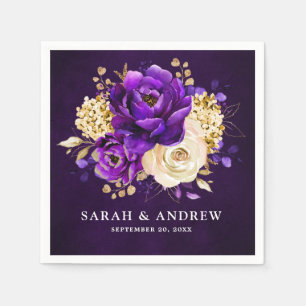 Guardanapo De Papel Casamento Botânico Dourado Violeta Roxo Real