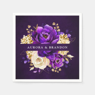 Guardanapo De Papel Casamento Botânico Dourado Violeta Roxo Real