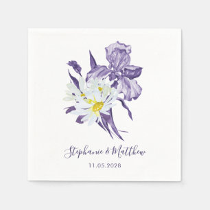 Guardanapo De Papel Casamento Botânico Dusty Purple Iris White Daisy