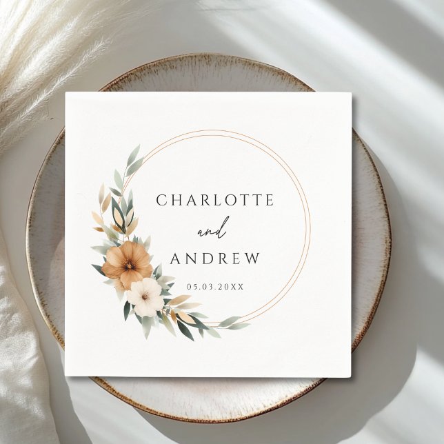 Guardanapo De Papel Casamento Botânico Elegante Cobre e Terroso (Elegant Copper & Earthy Botanical Wedding Napkins)