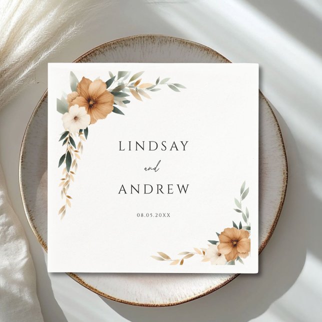 Guardanapo De Papel Casamento Botânico Elegante em Cobre e Terra (Elegant Copper & Earthy Botanical Wedding Napkins)