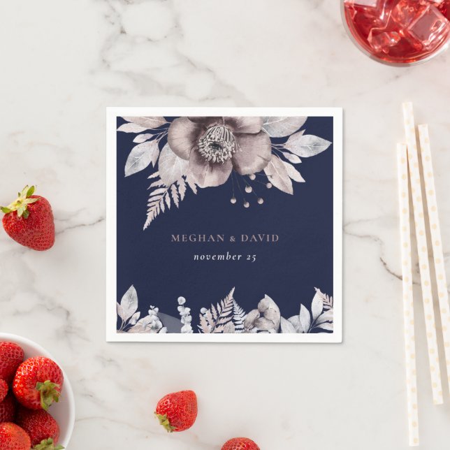 Guardanapo De Papel Casamento Botânico Floral Mauve Marinho Russo (Insitu)