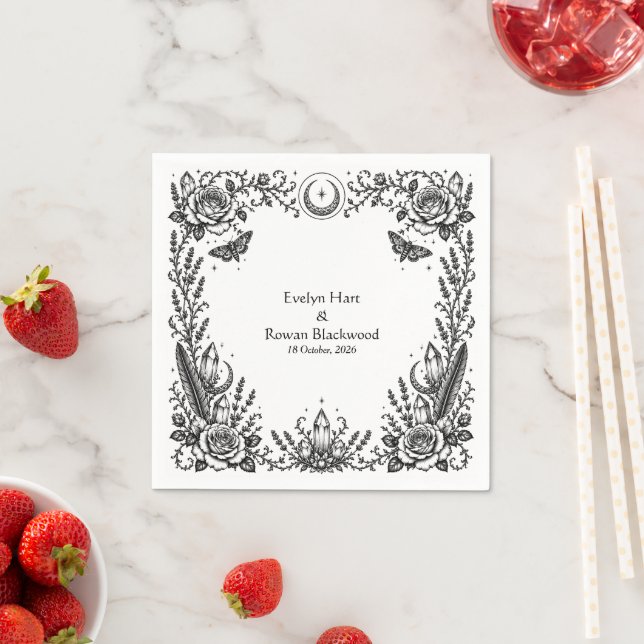 Guardanapo De Papel Casamento Botânico Gótico Preto e Branco (Insitu)