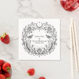 Guardanapo De Papel Casamento Botânico Gótico Preto e Branco