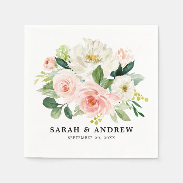 Guardanapo De Papel Casamento Botânico Moderno - Florais Rosa-Esbranqu (Frente)