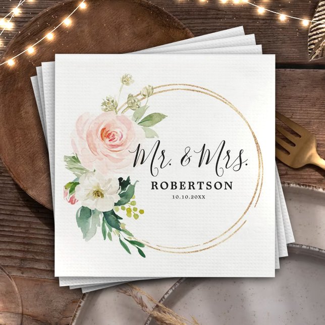 Guardanapo De Papel Casamento Botânico Moderno - Florais Rosa-Esbranqu (Criador carregado)