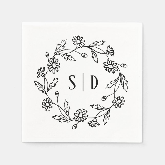 Guardanapo De Papel Casamento Botânico preto e branco (Frente)