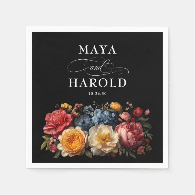 Guardanapo De Papel Casamento Botânico Preto-Moody (Frente)