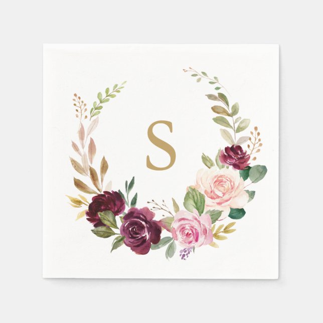 Guardanapo De Papel Casamento Botânico Púrpura de Plum Blush Rosa (Frente)