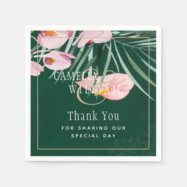 Guardanapo De Papel Casamento Botânico Rosa Tropical LeahG (Frente)