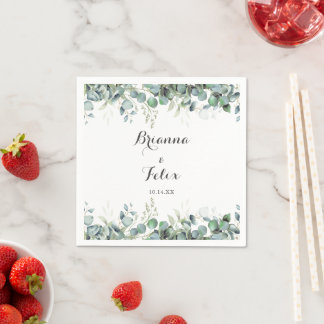 Guardanapo De Papel Casamento Botânico Rústico com Verde de Eucalipto