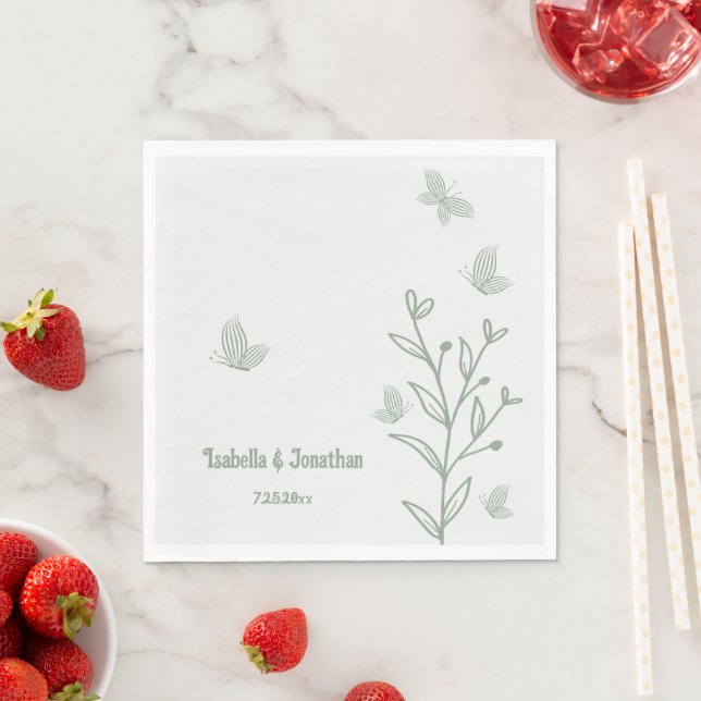 Guardanapo De Papel Casamento botânico verde-sábio simples (Insitu)