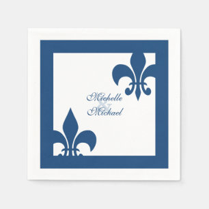 Guardanapo De Papel Casamento branco azul elegante da flor de lis