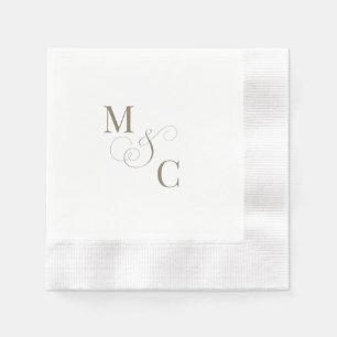 Guardanapo De Papel Casamento Branco Cunhado Monograma Ouro Elegante