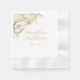 Guardanapo De Papel Casamento Branco Dourado Floral Damask Script Vint