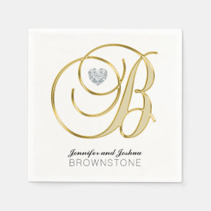 Guardanapo De Papel Casamento branco Dourado personalizado da letra B