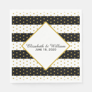 Guardanapo De Papel Casamento branco e Dourado preto feito sob