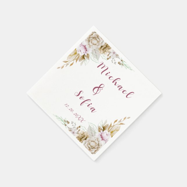 Guardanapo De Papel Casamento Branco e Rosa Modernos Napkins (Canto)