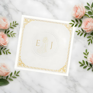 Guardanapo De Papel Casamento Branco Elegante Nápoles com Iniciais Per