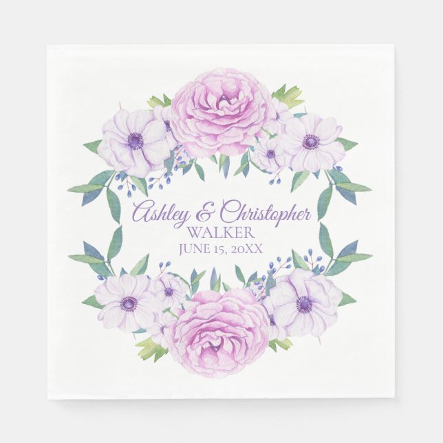 Guardanapo De Papel Casamento Branco Floral de Lavanda Lilac Purple Pe (Frente)