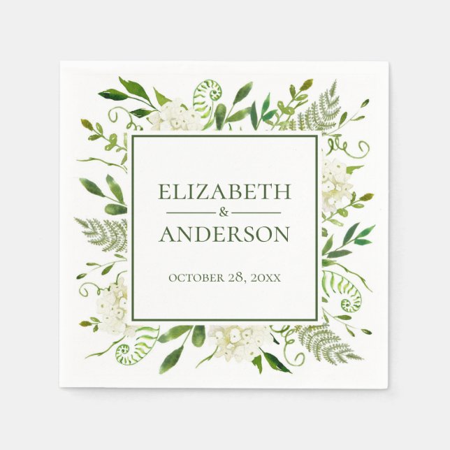 Guardanapo De Papel Casamento Branco Hydrangeas Floral Watercolor (Frente)
