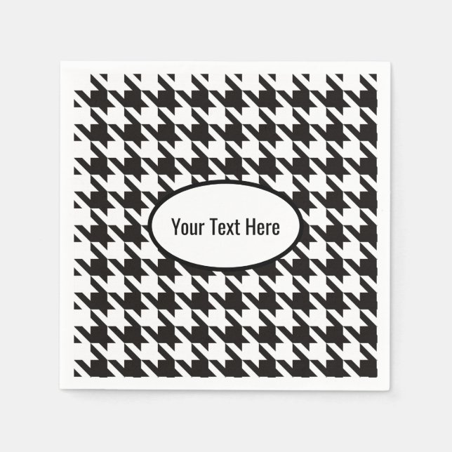 Guardanapo De Papel Casamento Branco Negro Houndstooth Personalizado (Frente)
