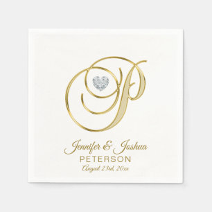 Guardanapo De Papel Casamento branco personalizado da letra P do