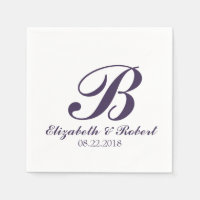 Casamento Branco Roxo Monograma Napkins
