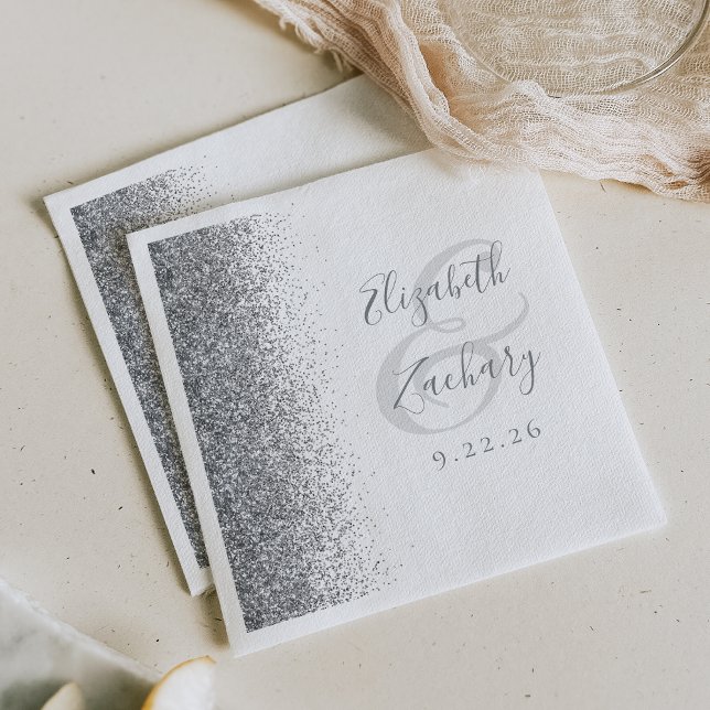 Guardanapo De Papel Casamento Branco Silver Glitter Napkins (Criador carregado)