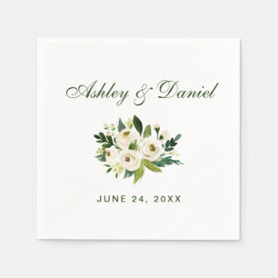 Guardanapo De Papel Casamento branco verde floral da aguarela