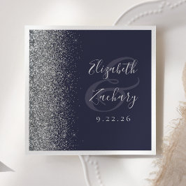 Guardanapo De Papel Casamento Brilho Prata Azul Escuro