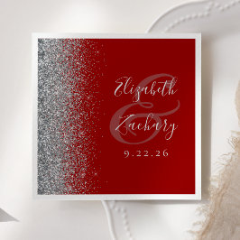 Guardanapo De Papel Casamento Brilho Prata Vermelho Carmesim