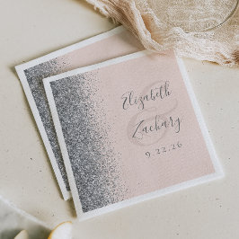 Guardanapo De Papel Casamento Brilho Rosa Bege Prata