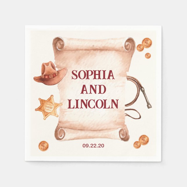 Guardanapo De Papel Casamento Brown Rustic Ocidental (Frente)