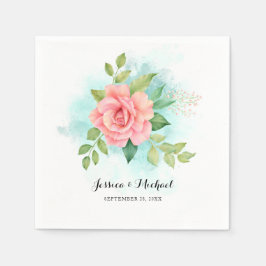 Guardanapo De Papel Casamento Buquê Floral de Ombre-Turquesa Rosa