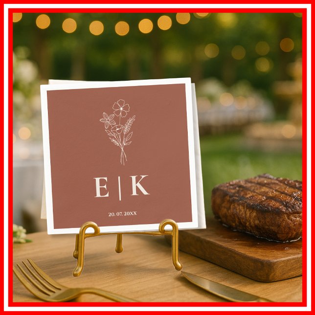 Guardanapo De Papel Casamento Burnt Orange Boho Terracotta Wildflower (Criador carregado)