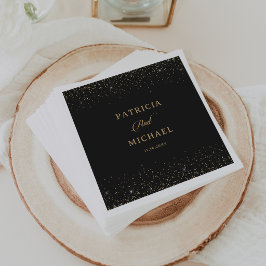 Guardanapo De Papel Casamento Caligrafia Confete Dourado Preto Clássic
