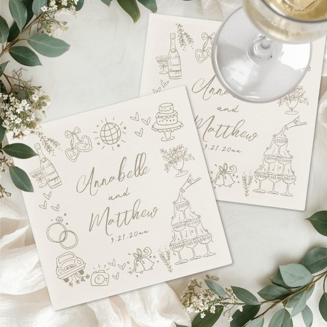 Guardanapo De Papel Casamento Caprichoso Desenhado à Mão (Hand Drawn Whimsical Wedding Napkins )