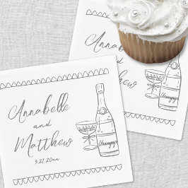 Guardanapo De Papel Casamento Caprichoso Desenhado à Mão Cinza