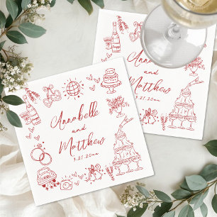 Guardanapo De Papel Casamento Caprichoso Desenhado à Mão Vermelho